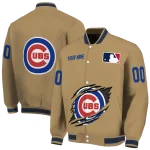 personalized chicago cubs claw swipe beige varsity jacket best selling