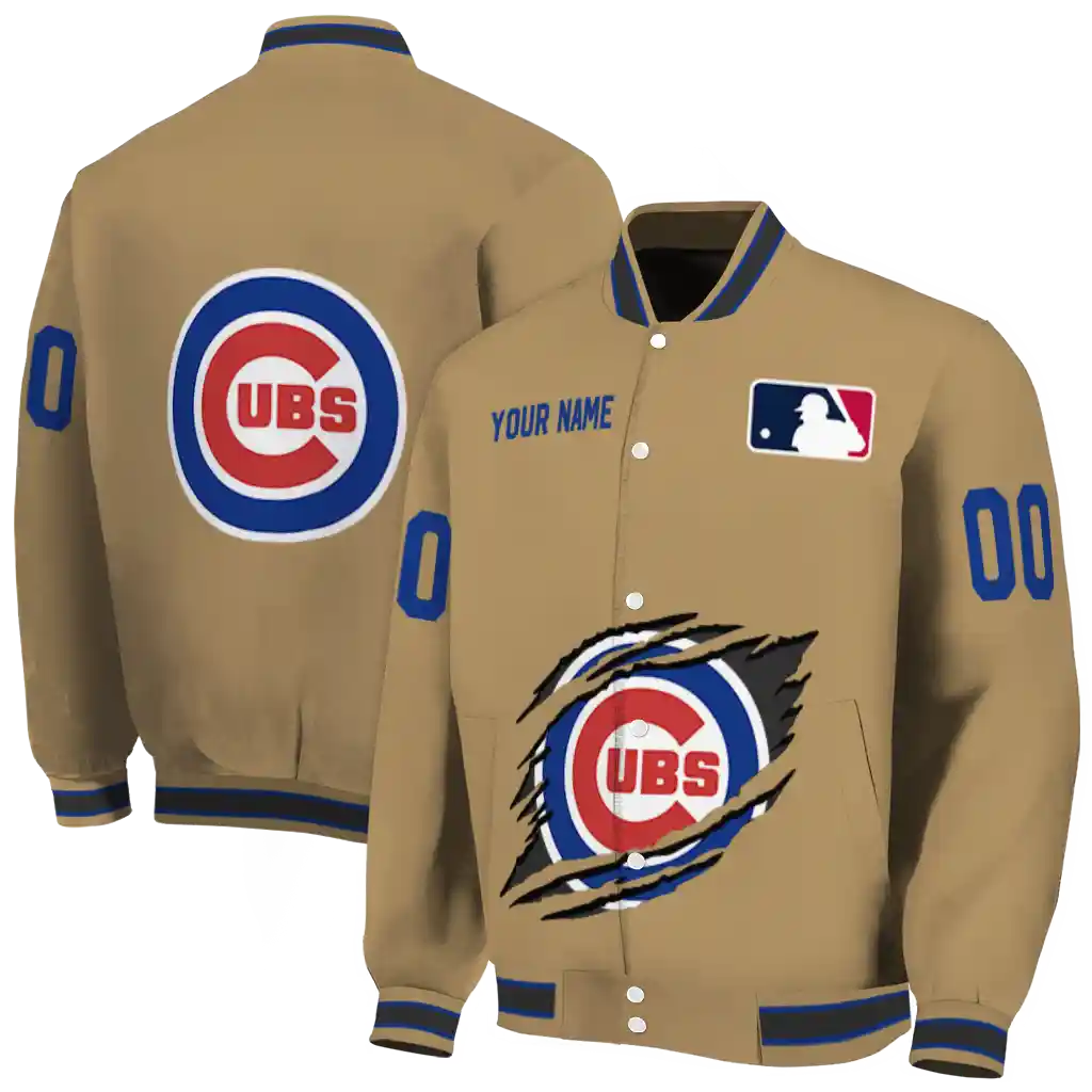 personalized chicago cubs claw swipe beige varsity jacket fashion forward personalized chicago cubs claw swipe beige varsity jacket fashion forward