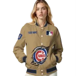 personalized chicago cubs claw swipe beige varsity jacket best selling