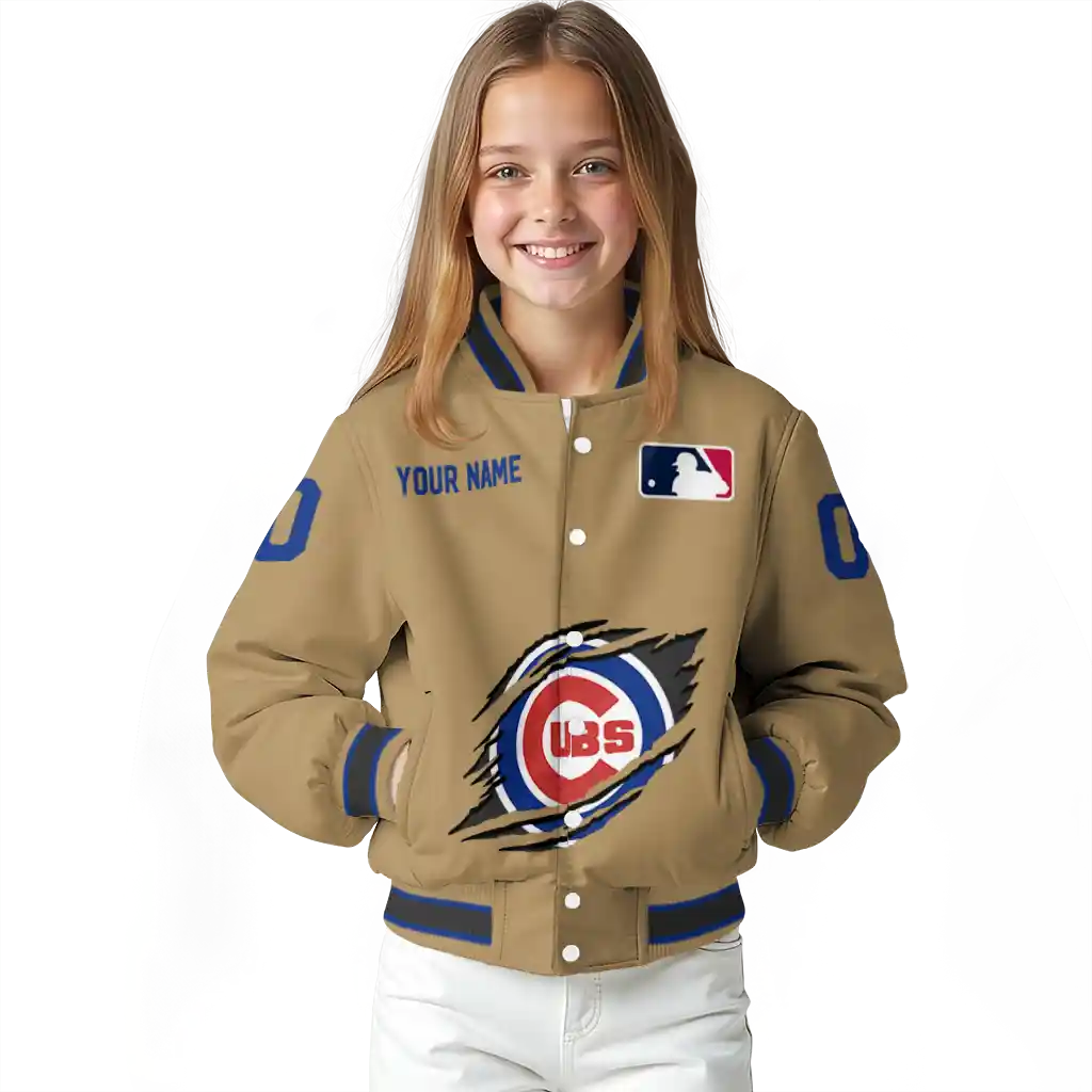 personalized chicago cubs claw swipe beige varsity jacket top rated personalized chicago cubs claw swipe beige varsity jacket top rated