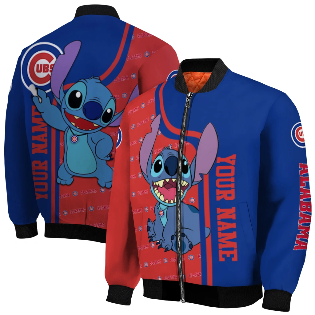 personalized chicago cubs stitch laughing blue bomber jacket best selling personalized chicago cubs stitch laughing blue bomber jacket best selling