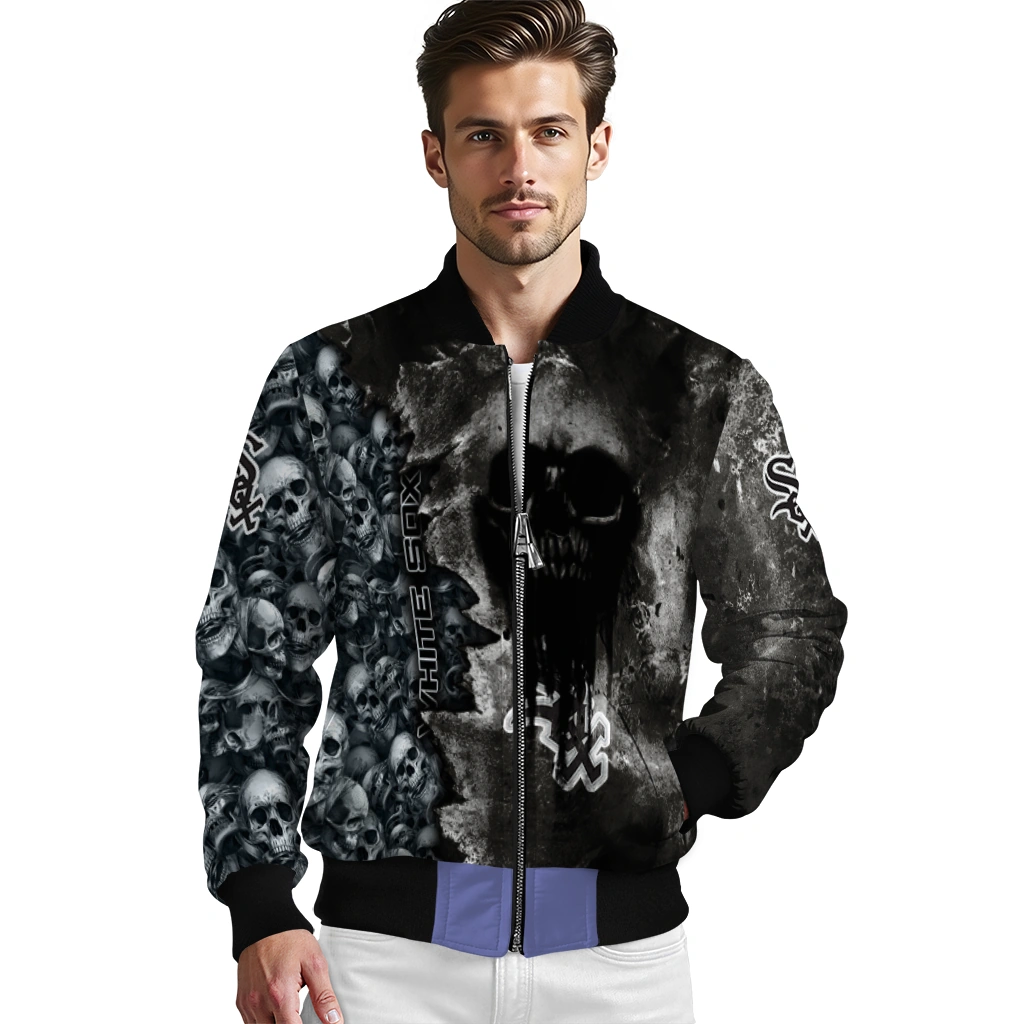personalized chicago white sox skull cluster black bomber jacket high quality personalized chicago white sox skull cluster black bomber jacket high quality