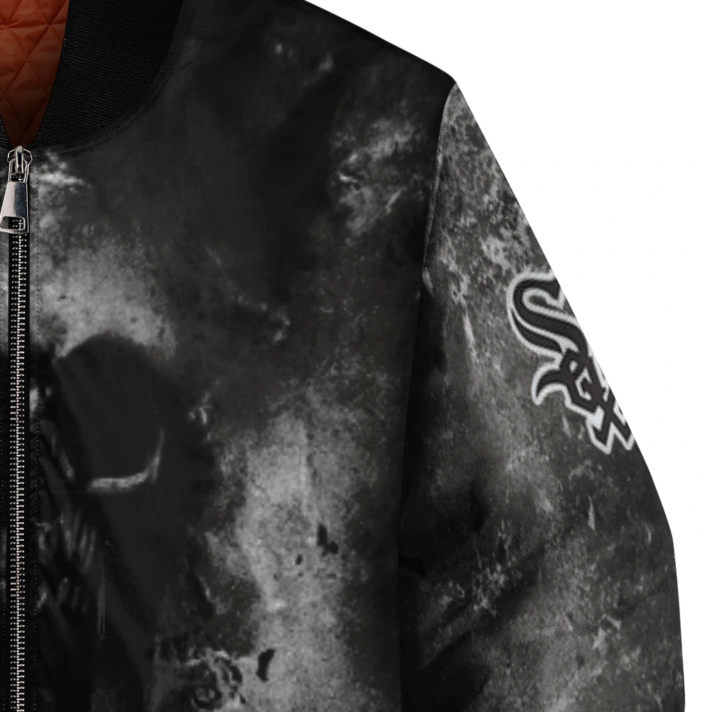personalized chicago white sox skull cluster black bomber jacket premium grade personalized chicago white sox skull cluster black bomber jacket premium grade