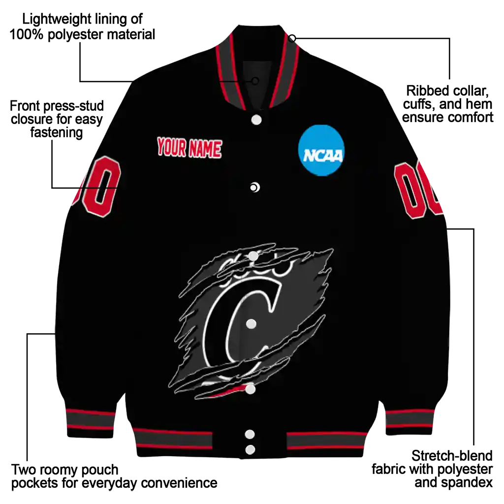personalized cincinnati bearcats claw shred black varsity jacket new arrival personalized cincinnati bearcats claw shred black varsity jacket new arrival