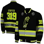 personalized cincinnati bearcats heartbeat accent black green varsity jacket best selling