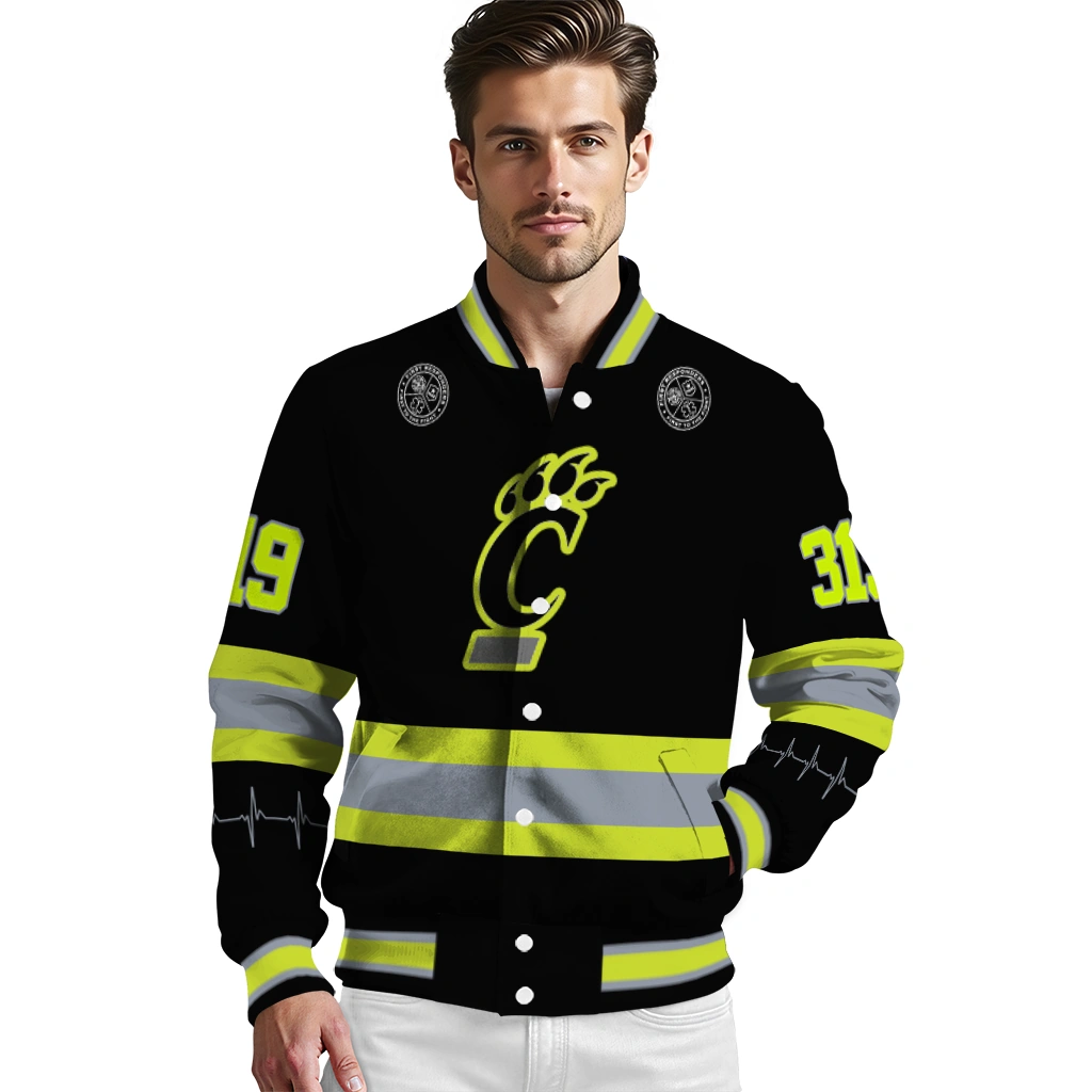 personalized cincinnati bearcats heartbeat accent black green varsity jacket high quality personalized cincinnati bearcats heartbeat accent black green varsity jacket high quality