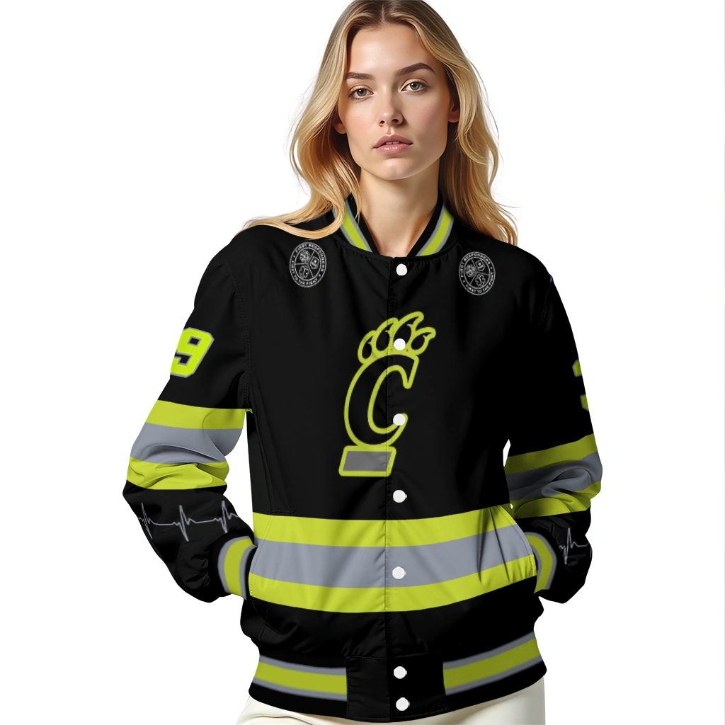 personalized cincinnati bearcats heartbeat accent black green varsity jacket latest model personalized cincinnati bearcats heartbeat accent black green varsity jacket latest model