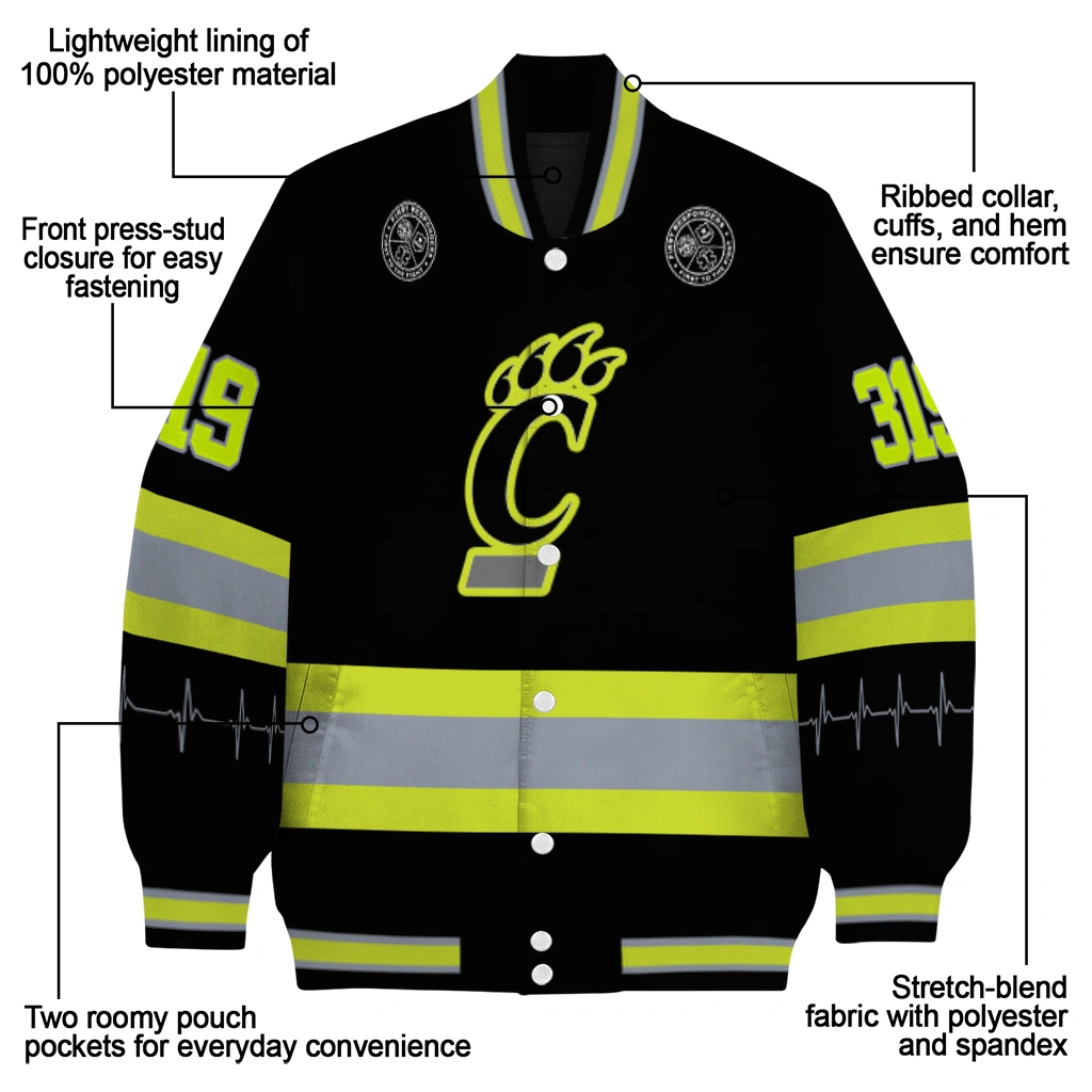 personalized cincinnati bearcats heartbeat accent black green varsity jacket new arrival personalized cincinnati bearcats heartbeat accent black green varsity jacket new arrival