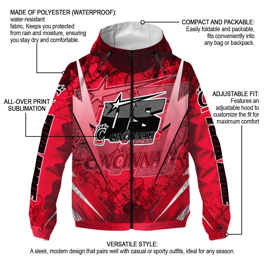personalized cincinnati bearcats us rock star red windbreaker jacket new arrival personalized cincinnati bearcats us rock star red windbreaker jacket new arrival