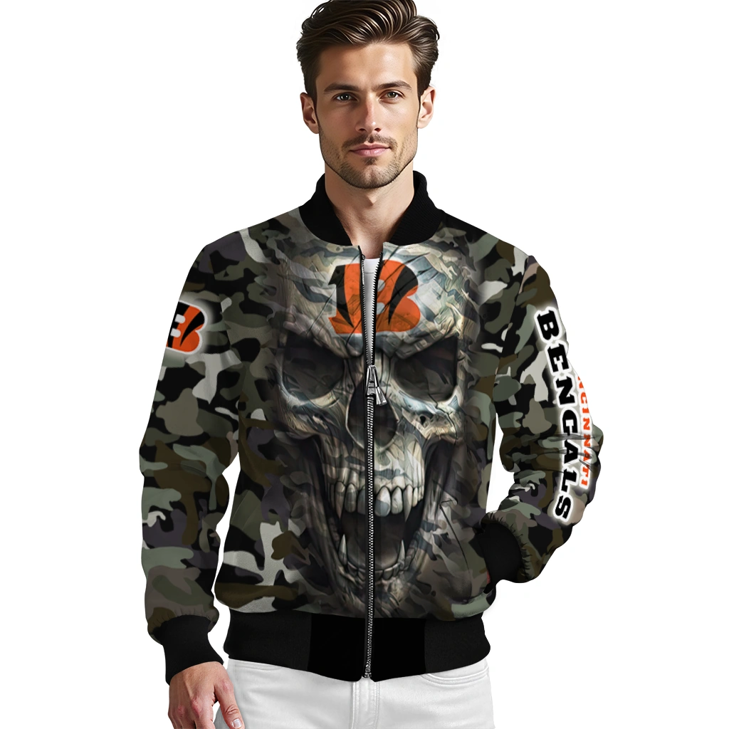 personalized cincinnati bengals camouflage skull camouflage bomber jacket high quality personalized cincinnati bengals camouflage skull camouflage bomber jacket high quality