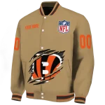 personalized cincinnati bengals claw tear beige varsity jacket best selling