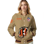 personalized cincinnati bengals claw tear beige varsity jacket best selling
