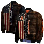 personalized cincinnati bengals flag wood brown bomber jacket best selling