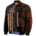 personalized cincinnati bengals flag wood brown bomber jacket best selling