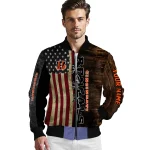 personalized cincinnati bengals flag wood brown bomber jacket best selling