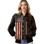 personalized cincinnati bengals flag wood brown bomber jacket best selling