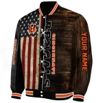 personalized cincinnati bengals flag wood brown varsity jacket best selling