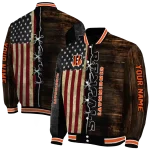 personalized cincinnati bengals flag wood brown varsity jacket best selling