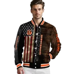 personalized cincinnati bengals flag wood brown varsity jacket best selling