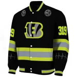 personalized cincinnati bengals heartbeat accent black green varsity jacket best selling