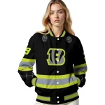 personalized cincinnati bengals heartbeat accent black green varsity jacket best selling