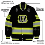 personalized cincinnati bengals heartbeat accent black green varsity jacket best selling