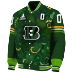 personalized cincinnati bengals shamrock vortex green varsity jacket best selling