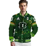 personalized cincinnati bengals shamrock vortex green varsity jacket best selling