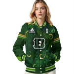 personalized cincinnati bengals shamrock vortex green varsity jacket best selling