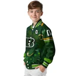 personalized cincinnati bengals shamrock vortex green varsity jacket best selling