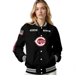 personalized cincinnati reds american flag skull black varsity jacket best selling