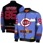 personalized cincinnati reds mario blocks blue black bomber jacket best selling