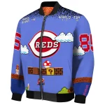 personalized cincinnati reds mario blocks blue black bomber jacket best selling