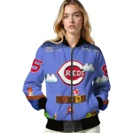 personalized cincinnati reds mario blocks blue black bomber jacket best selling