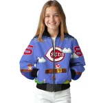personalized cincinnati reds mario blocks blue black bomber jacket best selling