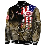 personalized cincinnati reds patriot deer camouflage varsity jacket best selling