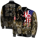 personalized cincinnati reds patriot deer camouflage varsity jacket best selling