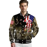 personalized cincinnati reds patriot deer camouflage varsity jacket best selling