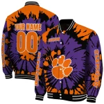 personalized clemson tigers burst splatter orange varsity jacket best selling