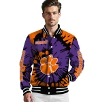 personalized clemson tigers burst splatter orange varsity jacket best selling