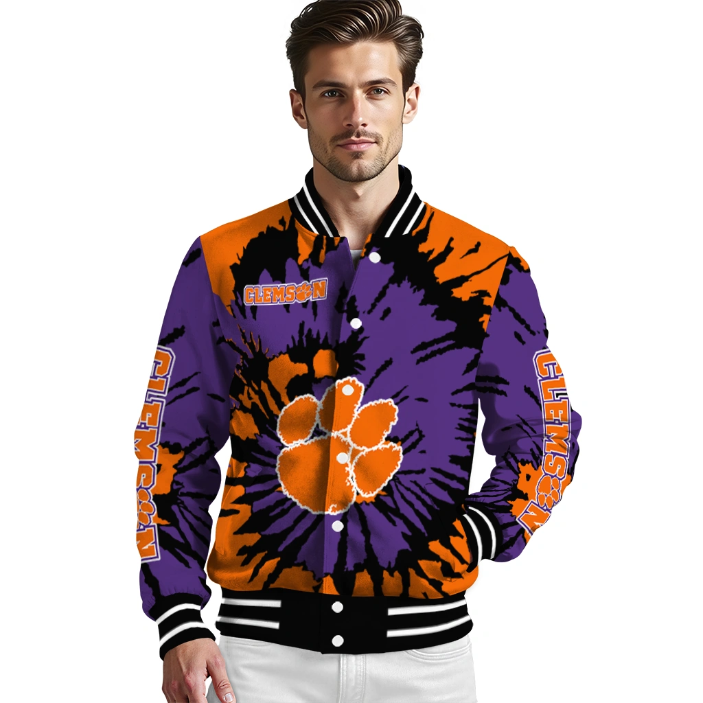 personalized clemson tigers burst splatter orange varsity jacket high quality personalized clemson tigers burst splatter orange varsity jacket high quality