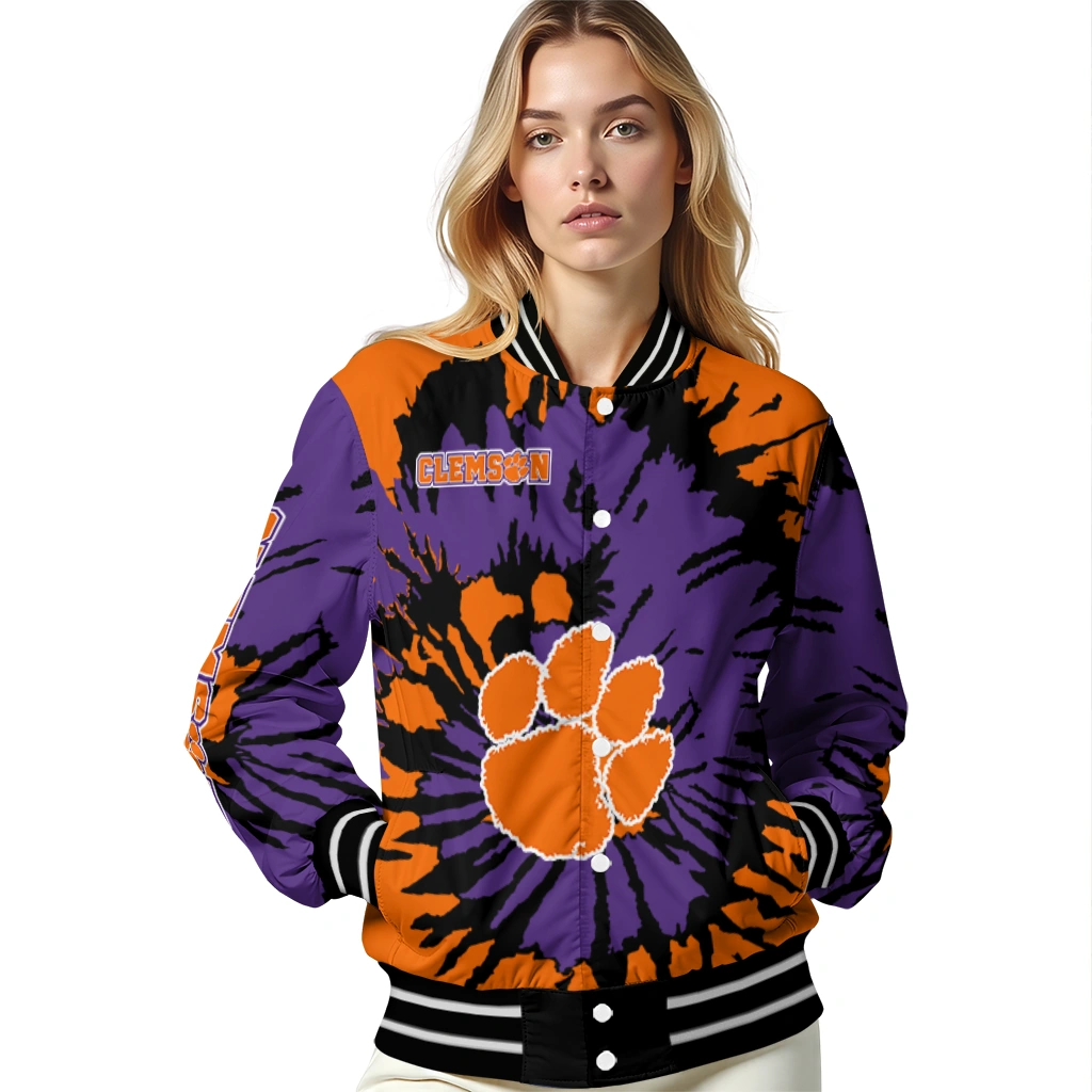 personalized clemson tigers burst splatter orange varsity jacket latest model personalized clemson tigers burst splatter orange varsity jacket latest model