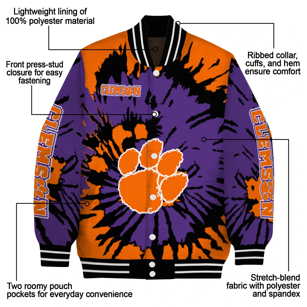 personalized clemson tigers burst splatter orange varsity jacket new arrival personalized clemson tigers burst splatter orange varsity jacket new arrival