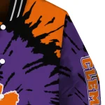 personalized clemson tigers burst splatter orange varsity jacket best selling