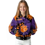 personalized clemson tigers burst splatter orange varsity jacket best selling
