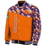 personalized clemson tigers camouflage splash orange varsity jacket best selling