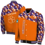 personalized clemson tigers camouflage splash orange varsity jacket best selling