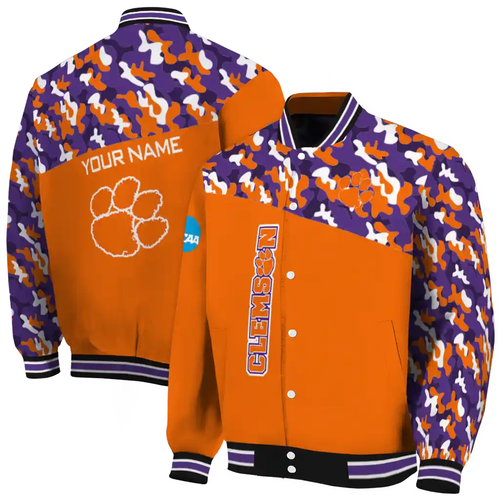 personalized clemson tigers camouflage splash orange varsity jacket fashion forward personalized clemson tigers camouflage splash orange varsity jacket fashion forward