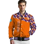 personalized clemson tigers camouflage splash orange varsity jacket best selling