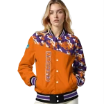 personalized clemson tigers camouflage splash orange varsity jacket best selling